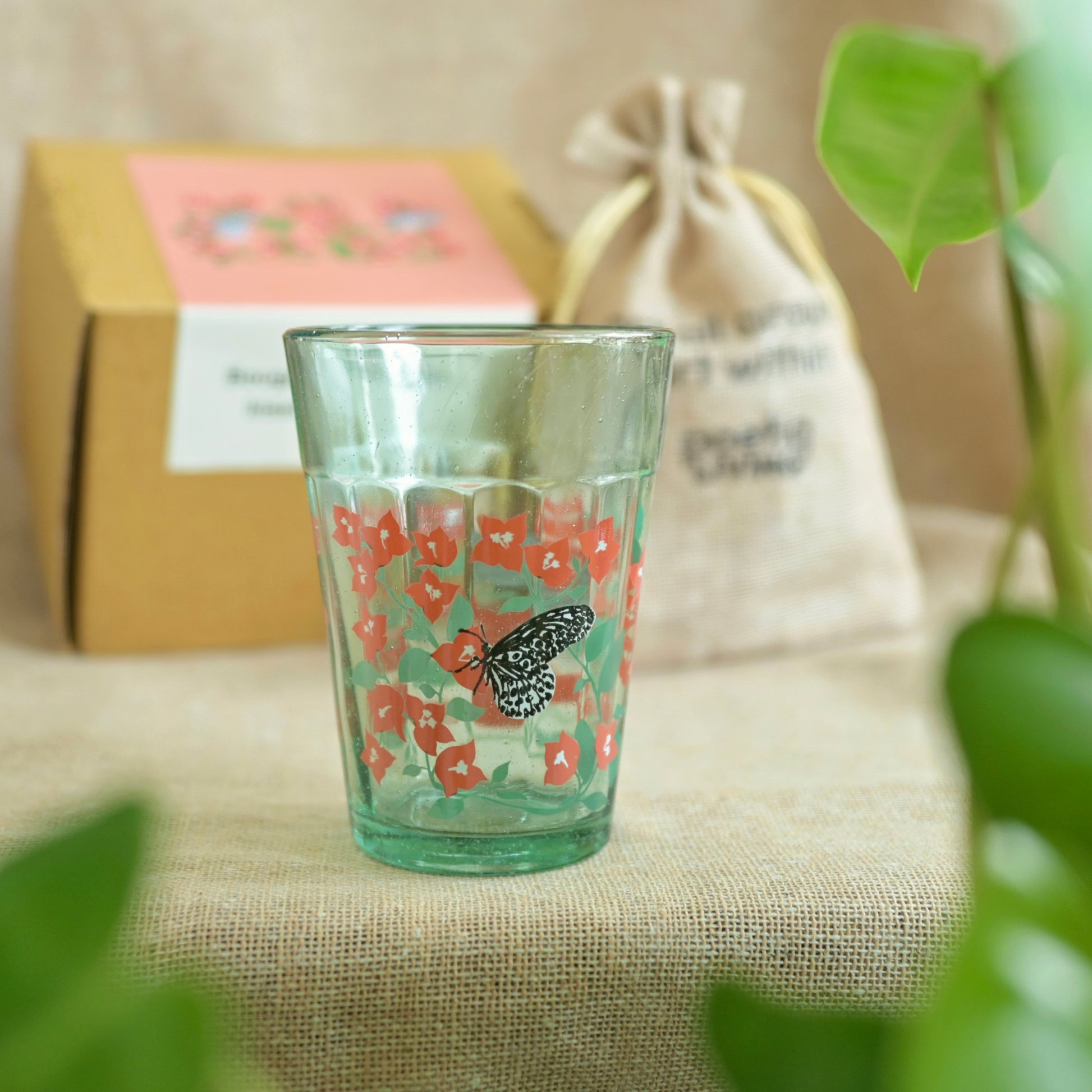 Bougainvillea blooms kissing butterflies