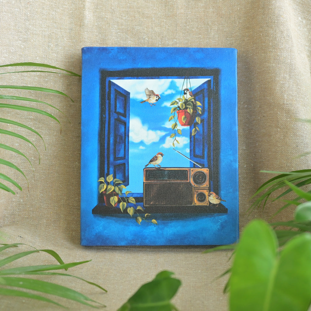 Sparrows gather as the radio plays